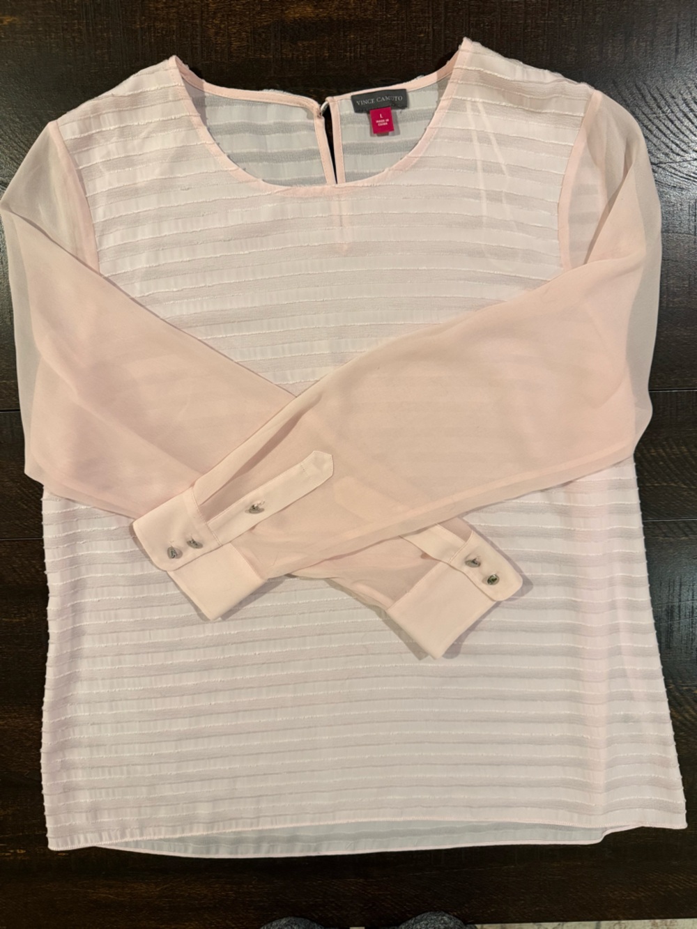 Vince Camuto Blush Pink Sheer Stripe Blouse L Lightweight Dressy Top - Picture 5 of 11
